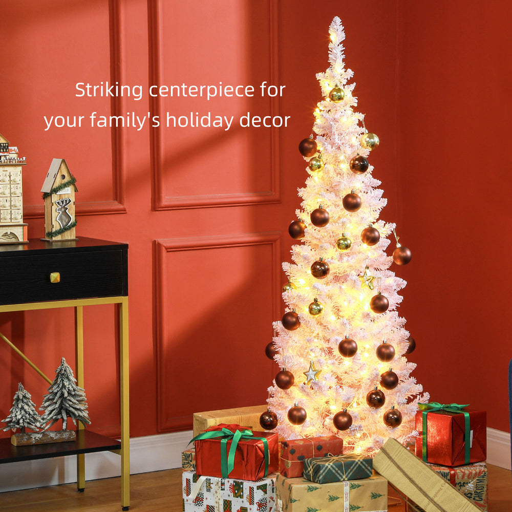 English Elm Homcom 5' Slim Snow-Flocked Pink Christmas Tree - Pre-Lit With 160 Warm White Leds, Perfect For Small Spaces W2225P249637