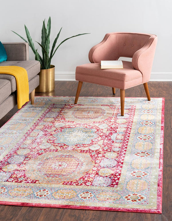 Unique Loom Austin Washington Machine Made Border Rug Beige, Cream/Ivory/Light Blue/Puce/Red/Yellow/Peach/Orange 7' 1" x 10' 0"