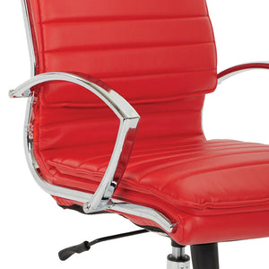 OSP Home Furnishings High Back Executive Office Chair with Faux Leather Upholstery Lumbar Support Chrome Arms Red SPX23590C-U9