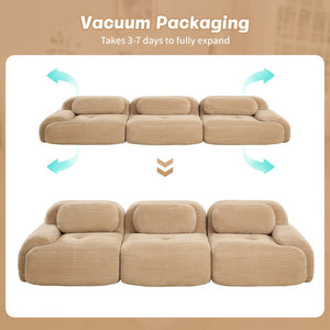 English Elm 3-seat Modular Corduroy Sectional Sofa Ergonomic Curved Design for Living Rooms Camel W714S01239