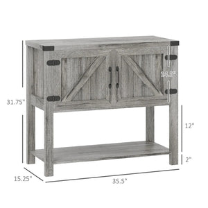 English Elm Entryway Farmhouse Cabinet with Barn Doors Open Shelf and Stone Gray Wood Grain Finish T3971P465466