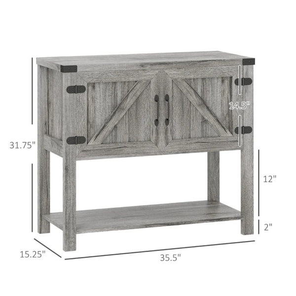 English Elm Entryway Farmhouse Cabinet with Barn Doors Open Shelf and Stone Gray Wood Grain Finish T3971P465466