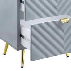 English Elm Gaines Modern Gray High Gloss Nightstand with 2 Drawers, Metal Legs, 66lb Top Capacity, KD Finish B2726P277291