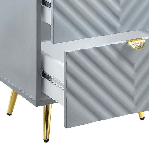 English Elm Gaines Modern Gray High Gloss Nightstand with 2 Drawers, Metal Legs, 66lb Top Capacity, KD Finish B2726P277291