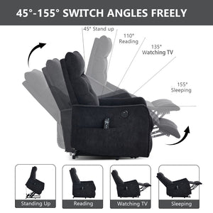 English Elm Beige Chenille Power Lift Recliner with Massage Heat and Usb for Senior Comfort Black W1803P369081