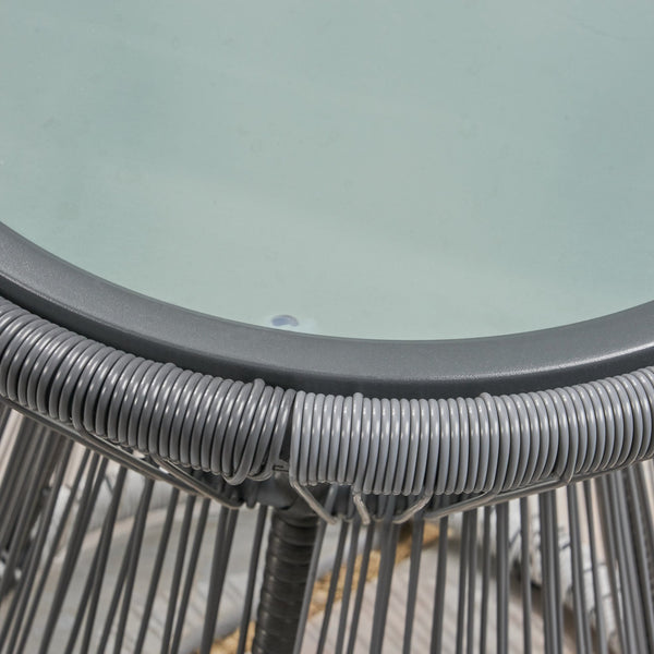 English Elm Christopher Knight Home® - MILAN Gray Side Table with Tempered Glass Top, Handcrafted Polyethylene Rattan & Steel Frame, 18" Tall 62331.00TGRY