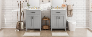 English Elm Modern 48 Inch Freestanding Bathroom Vanity Dual Ceramic Sinks Soft Close Gold Handles Grey N729P000008E