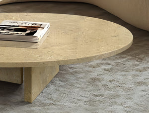 English Elm Glod Yellow Beige Marble Coffee Table - Handcrafted Luxury Design, Modern Minimalist 90Cm Centerpiece W1696P262767