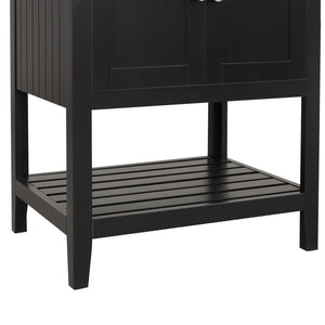 English Elm 24" Modern Sleek Bathroom Vanity with Ceramic Sink, Solid Wood Frame, Waterproof Finish and Open Shelf Storage Black N725P246473B