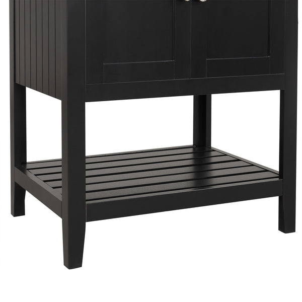 English Elm 24" Modern Sleek Bathroom Vanity with Ceramic Sink, Solid Wood Frame, Waterproof Finish and Open Shelf Storage Black N725P246473B
