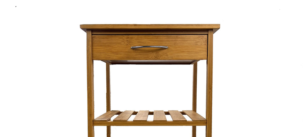 English Elm Modern Bamboo Trolley with Three Open Shelves and Drawer — Compact Mobile Kitchen Cart, 14.5"W x 34.5"H Natural 17 L x 34 W x 5 H B2741P341690