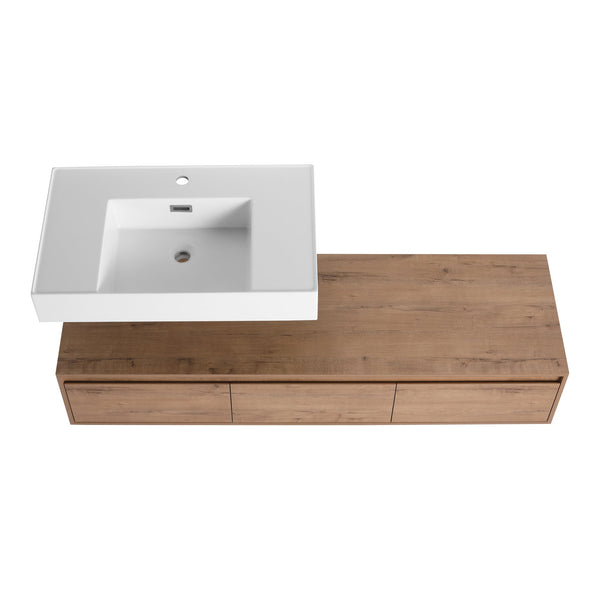 English Elm 60-Inch Wall-Mounted Bathroom Vanity With Stylish Resin Sink, Soft-Close Drawers & Modern Design W999S00355