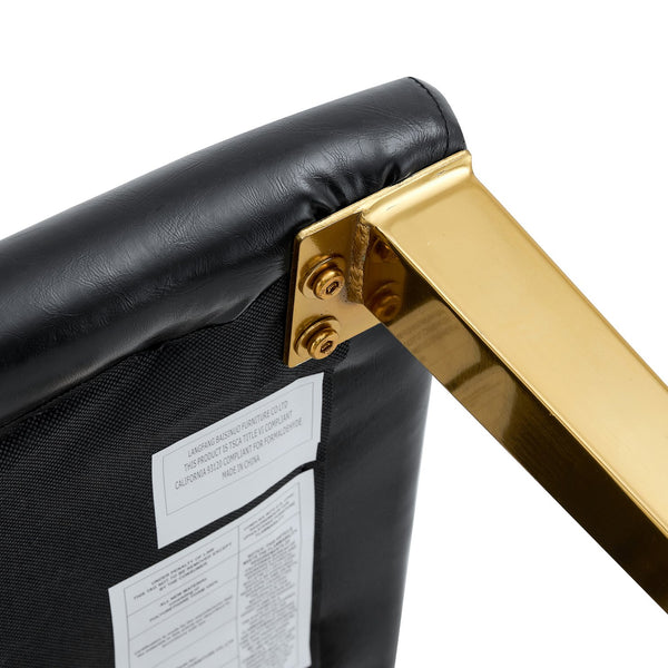 English Elm Four PU dining chairs with sleek silver metal legs, ergonomic PU seats, anti-slip feet, easy assembly, modern minimalist style Black+Gold W1151P269024