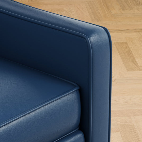 English Elm 78.75'' Slipcovered Faux Leather Sofa with High-Density Foam, Solid Wood Frame, Easy-Clean Finish Blue T3623P411305