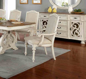 English Elm Rustic 2Pc Arm Chairs Set With Upholstered Seats, Vintage Wood Inlay, Antique White Finish For Dining Room B2741P408867-GIGA