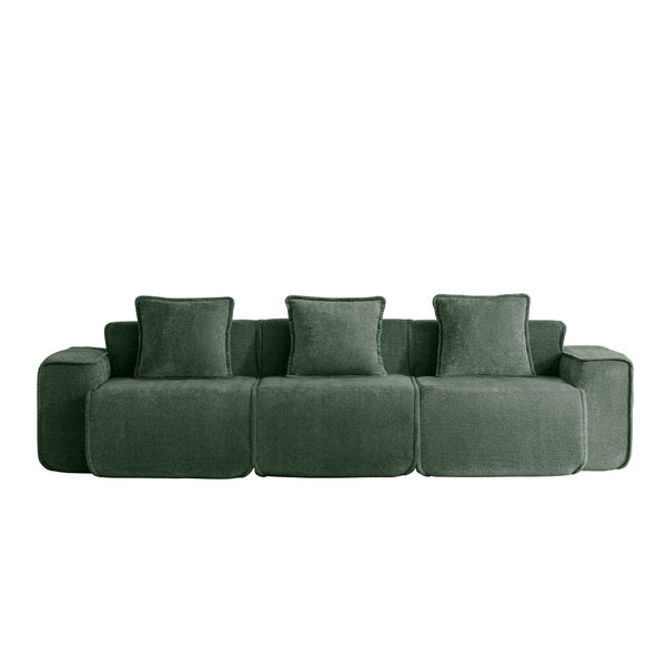 English Elm Streamlined Modular Cloud Sofa Three Seat Velvet Cushions with French Piping for Living Rooms Green W3041S00365