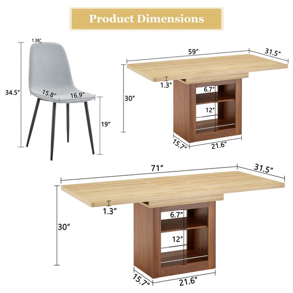 English Elm Scalable Extension Dining Set Linen Upholstered Chairs Wood Grain Table Modern Luxe W1151S04675