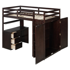 English Elm Twin Loft Bed with Built-in Desk Wardrobe and Drawers Solid Pine Space Saver Espresso LT000301AAP-2