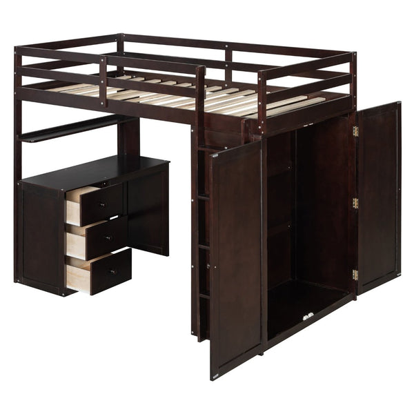English Elm Twin Loft Bed with Built-in Desk Wardrobe and Drawers Solid Pine Space Saver Espresso LT000301AAP-2