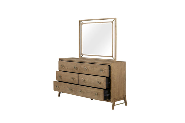 English Elm 6 Drawer Dresser Latte Finish with Jewelry Tray, Felt & Cedar Lined Drawers, Solid Wood Elegance B2699P226103