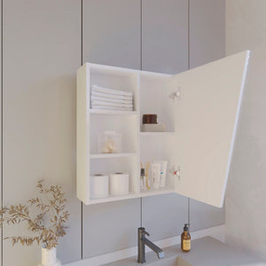 English Elm White Medicine Cabinet With Full-Length Mirror, Open Shelves & Stylish Hidden Storage For Any Bathroom B062P323179-GIGA