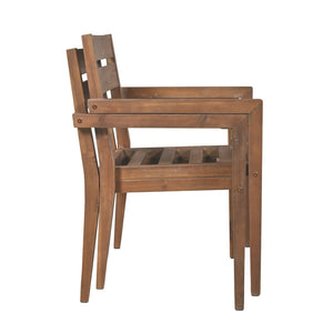 English Elm U_style Solid Acacia Wood Patio Dining Set Six Stackable Chairs Cushions Modern Outdoor Burly Wood WY000459AAD
