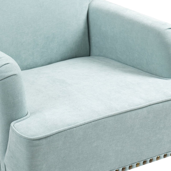 English Elm Modern Upholstered Accent Chair with Retro Wooden Legs Nailhead Trim High-Density Foam Seat 300lbs Sage W3042P262915