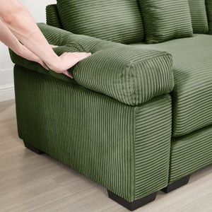 English Elm 170"Oversized Cloud Modular L-Shape Sectional Couch - Plush Corduroy, Ergonomic, 12 Pillows, Green W714S01336