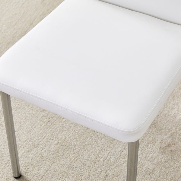 English Elm Luxury White Pu Dining Chair Set Of 6 - Modern Comfort With High Resilience Foam & Silver Legs W1151P282701