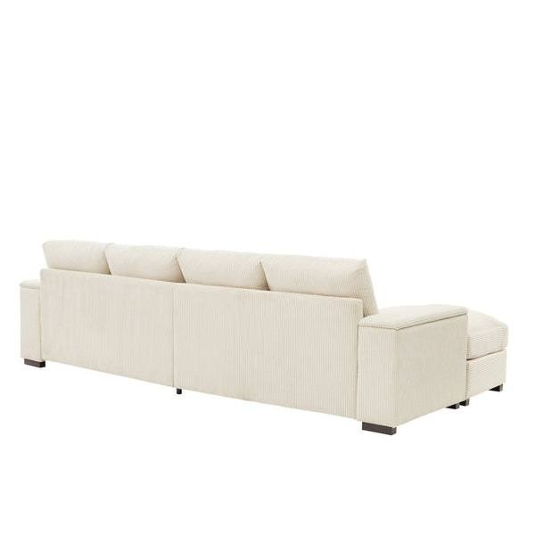 English Elm 122"l Corduroy Sectional with Dual Ottomans Modular U-shape Sofa for Modern Living Beige W1669S00020