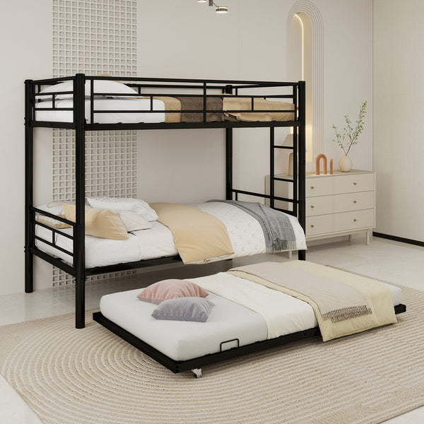 English Elm Heavy-duty Metal Twin over Twin Bunk Bed Black – Rust-Resistant Steel, Safety Rail, Non-Slip Ladder W1935P294225