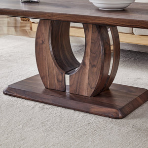 English Elm Modern Walnut MDF Rectangular Coffee Table with Dark Brown Grain Sticker, Silver Trim, Ergonomic Height W1151P230544