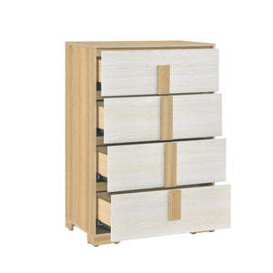 English Elm Contemporary 4-Drawer Natural & White Chest — Spacious Wooden Bedroom Storage, Stylish Modern Design B011P317203