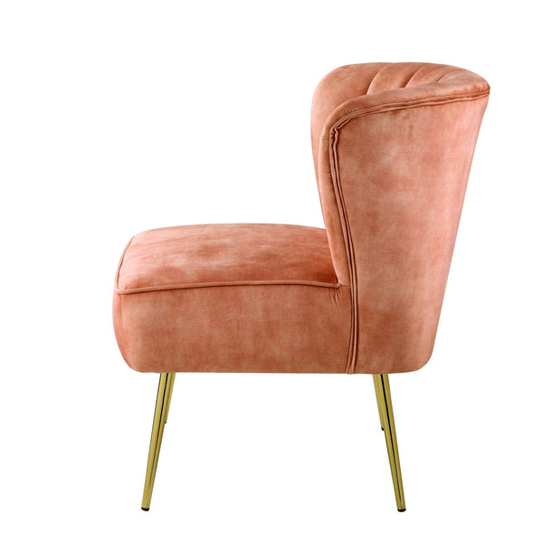 English Elm Burnt Velvet Tufted Wingback Accent Chair in Burnt Orange Velvet with Gold Metal Legs, Modern Focal Point B062P186525