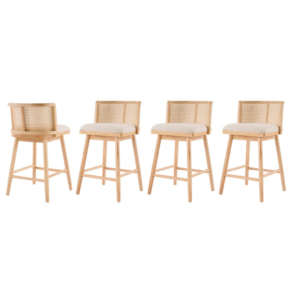 English Elm Talia Rubberwood Counter Stools with Rattan Back Cushioned Seat Scandinavian Set of 2 N775P369555N-S4