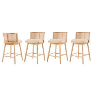 English Elm Talia Rubberwood Counter Stools with Rattan Back Cushioned Seat Scandinavian Set of 2 N775P369555N-S4
