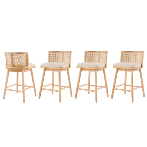 English Elm Talia Rubberwood Counter Stools with Rattan Back Cushioned Seat Scandinavian Set of 2 N775P369555N-S4