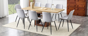 English Elm Scalable Extendable Dining Set with Wood Grain Table and Gray Linen Chairs 8 Piece W1151S04686