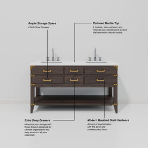 English Elm Brown Oak Double Bath Vanity Set With Cultured Marble Top, Chrome Faucet & 28" Matching Mirrors B2731S01889