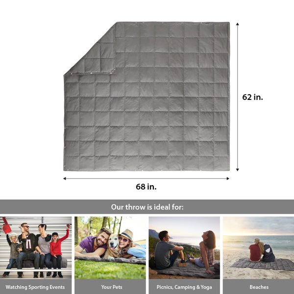 JLA Home True North by Sleep Philosophy - Wearable Oversized Goose Down Throw Jacket with Water-Repellent Shell, Packable Warmth & Button Closure Grey TN50-0482