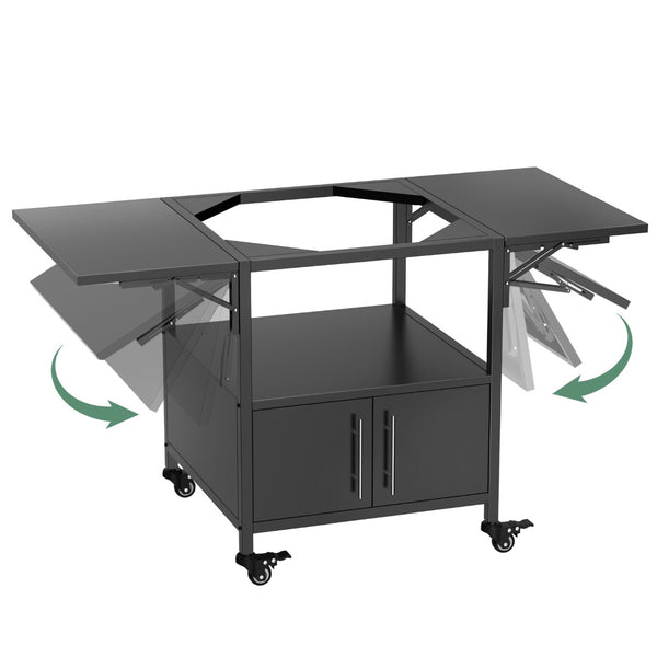 English Elm Outdoor Metal Kamado Grill Cart with Folding Prep Panels and Bottom Storage Compartment W3190P305785