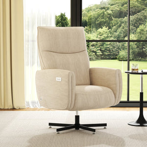 English Elm Power Swivel Velvet Recliner with Usb Charging for Living Room or Home Office Beige White W3568P431978