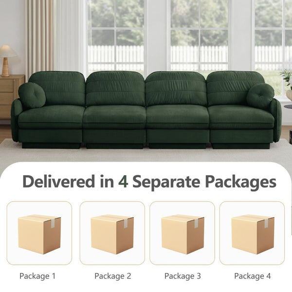 English Elm 137"chenille Cloud Sofa Deep Seat Four Seater with Quilted Cushions for Living Room Green W714S01771