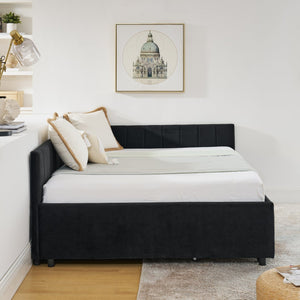 English Elm Full Size Upholstered Tufted Daybed Frame With Storage Drawers, Plush Velvet In Elegant Black Finish W1413S00088