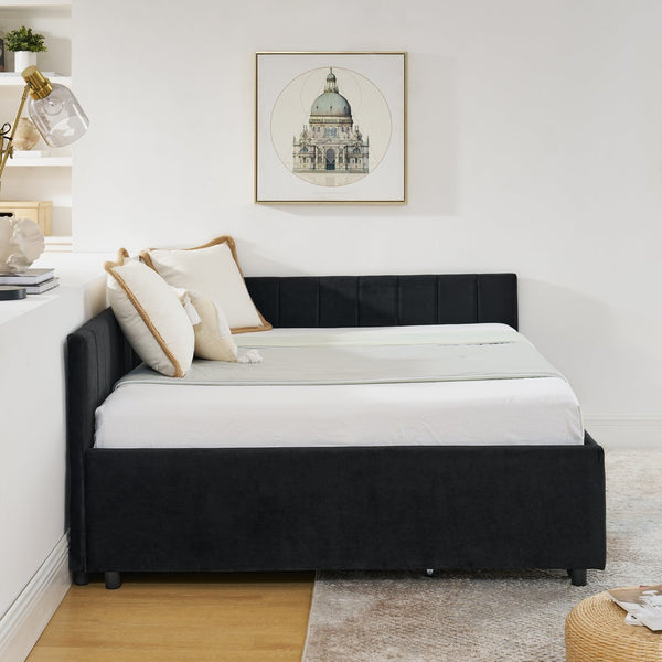 English Elm Full Size Upholstered Tufted Daybed Frame With Storage Drawers, Plush Velvet In Elegant Black Finish W1413S00088