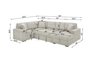 English Elm 122 Plush U-Shape Sectional Sofa Bed with USB Ports, Hidden Storage Chaise & Spacious Armrest Comfort khaki W1417S00080