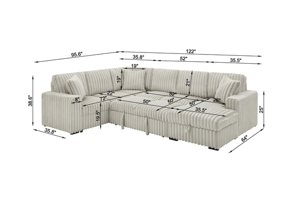 English Elm 122 Plush U-Shape Sectional Sofa Bed with USB Ports, Hidden Storage Chaise & Spacious Armrest Comfort khaki W1417S00080