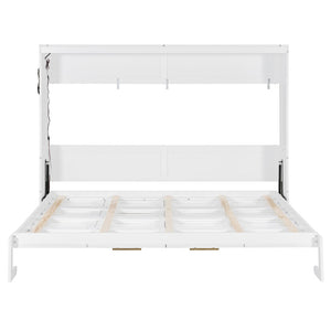 English Elm Queen-size Murphy Wall Bed with Led Ambient Lighting Usb Outlet and Graphic Panel White LP000357AAK