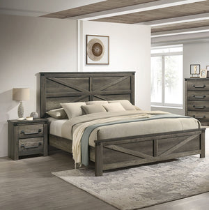 English Elm Rustic Farmhouse 3pc Queen Bed Set with Metal-Accent Headboard & Antique Brass Handles, Sturdy Gray 68 L x 35 W x 7 H B2741S00167