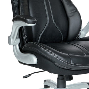 OSP Home Furnishings Bonded Leather Executive Office Chair with Lumbar Support and Ergonomic Adjustable Seat Silver ECH620636-EC3
